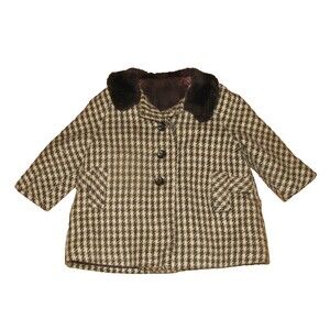 Vintage Sears & Roebuck Brown Houndstooth Dress Peacoat Toddler Size 3
